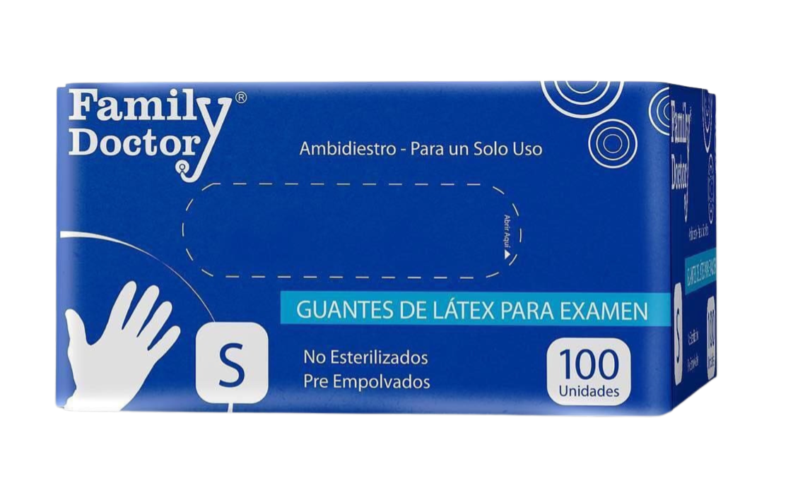 GUANTES DE LATEX CAJA X100 / TALLAS S, M Y L - FAMILY DOCTOR
